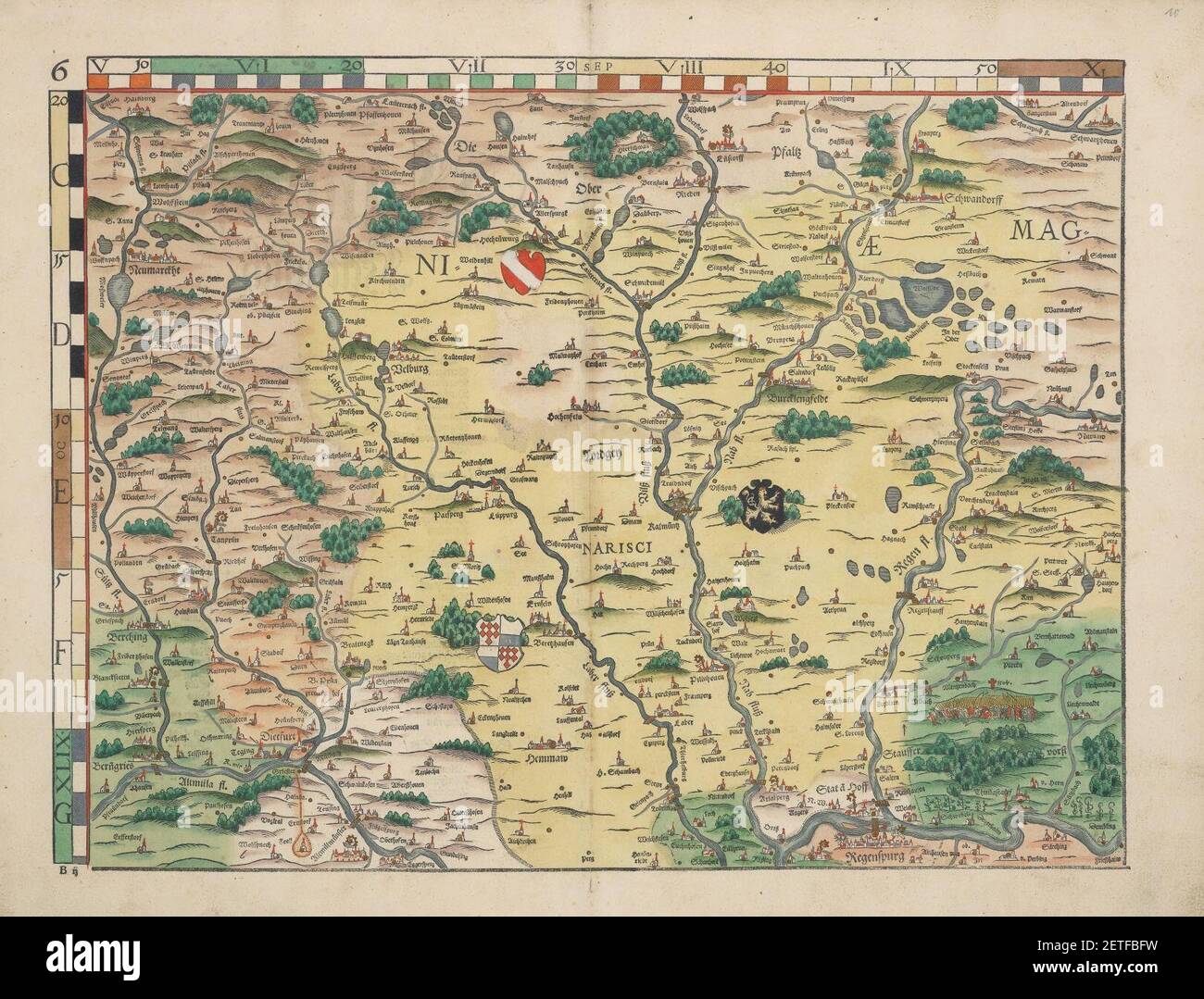 Philipp Apian - Bairische Landtafeln von 1568 - Tafel 06. Foto Stock