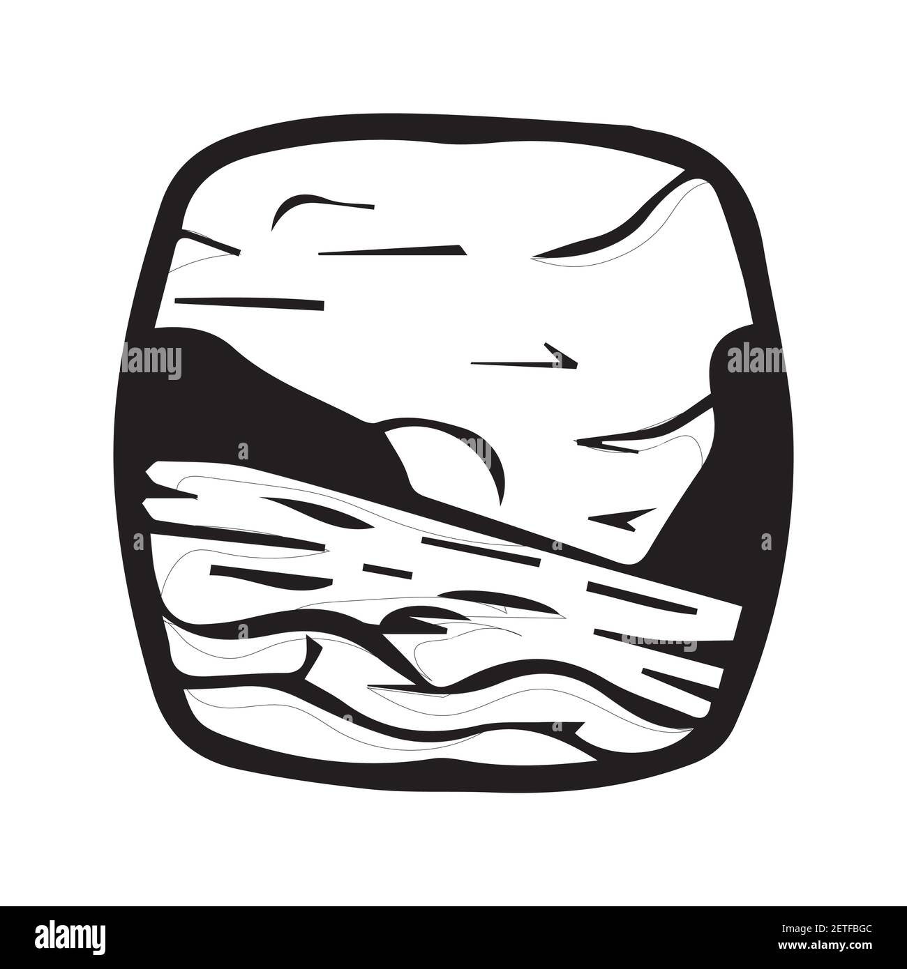 Vettore adesivo Beach Sunset. Vista del tramonto con illustrazione della casa e della montagna, vettore adesivo tramonto. Illustrazione Vettoriale