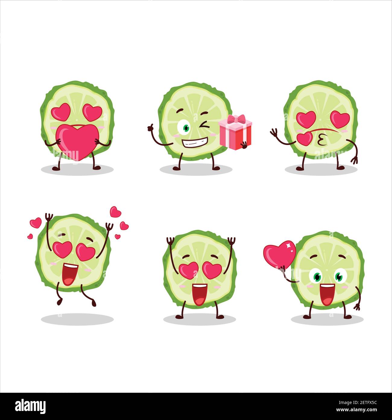Fetta di kaffir lime frutta cartoon carattere con amore carino emoticon Illustrazione Vettoriale