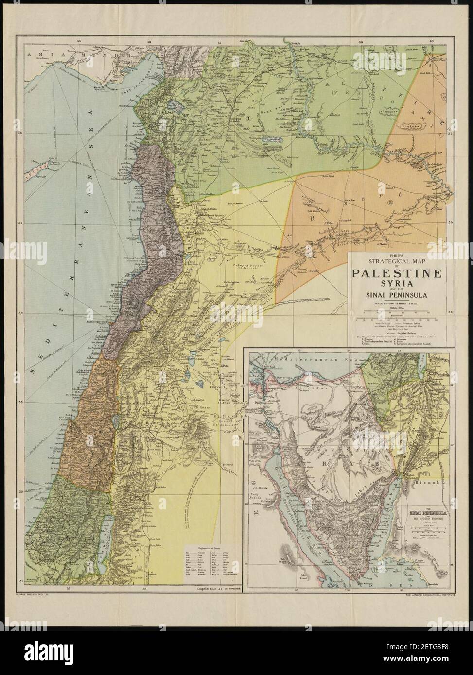 Mappa strategica di Philips della Palestina, della Siria e della penisola del Sinai (5008433). Foto Stock