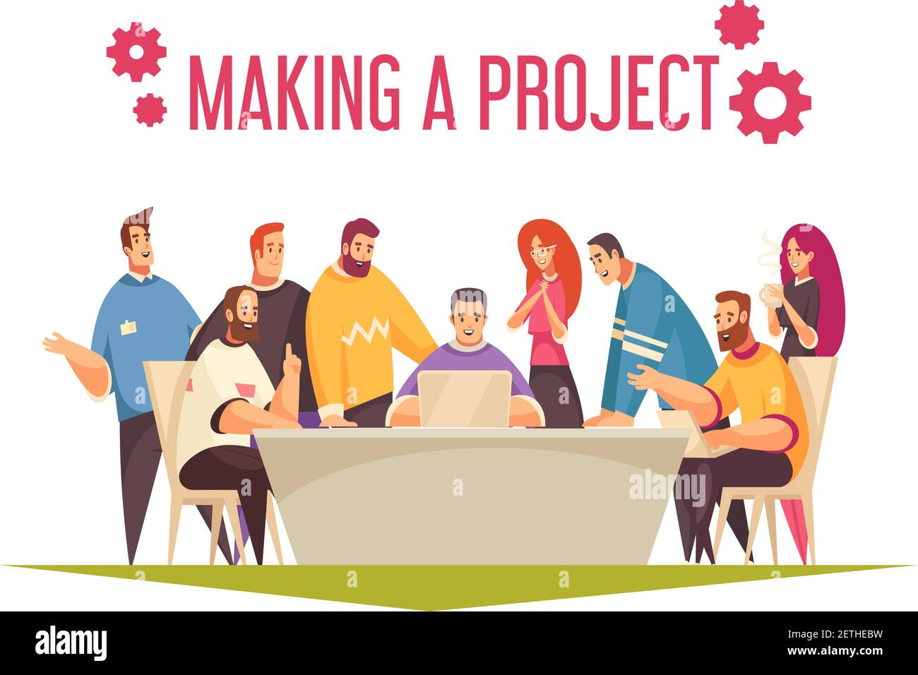 Progetto di lavoro con gruppo di persone che lavorano in squadra e fare illustrazione vettoriale di progetto comune Illustrazione Vettoriale