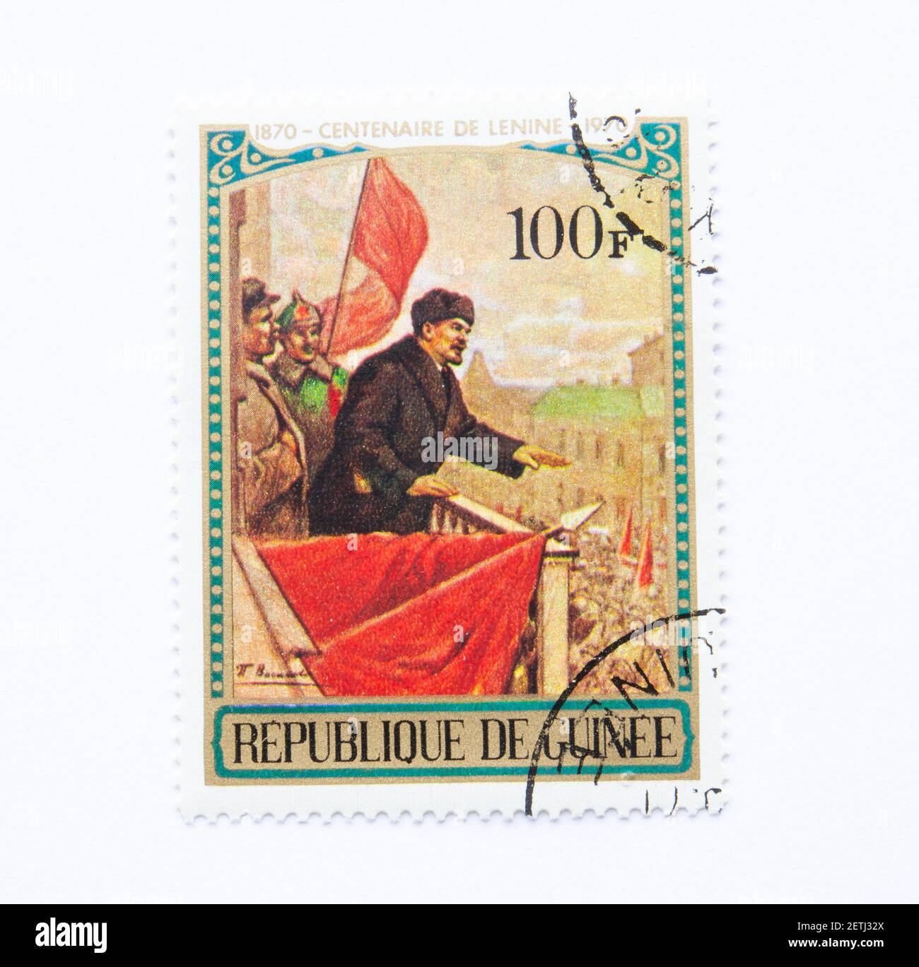 01.03.2021 Istanbul Turchia. Repubblica di Guinea francobollo. Circa 1970. Centenario di Lenin 1870-1970. 100 F Foto Stock