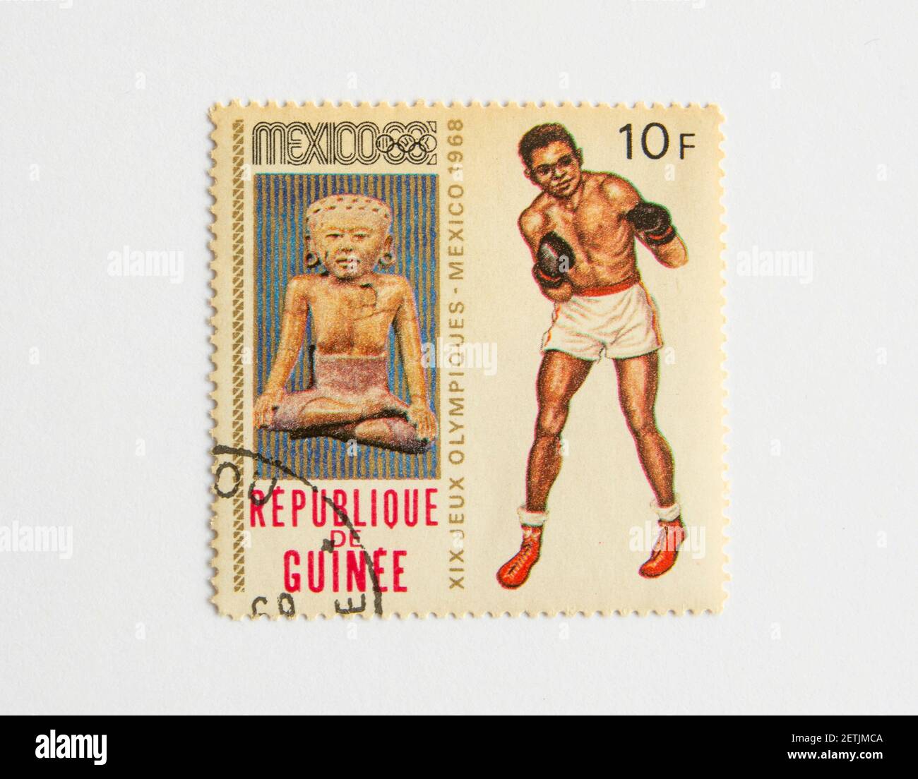 01.03.2021 Istanbul Turchia. Repubblica di Guinea francobollo. Circa 1968. Mexsico 1968 Giochi olimpici serie Boxing Foto Stock