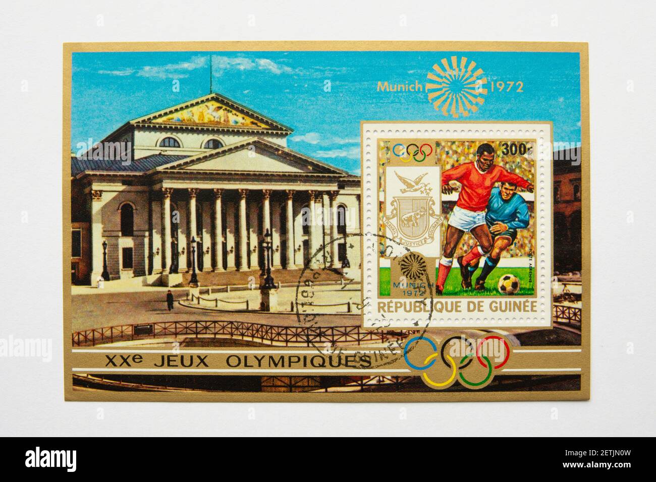 01.03.2021 Istanbul Turchia. Repubblica Guinea francobollo. Circa 1972. giochi olimpici di monaco. Calcio Foto Stock