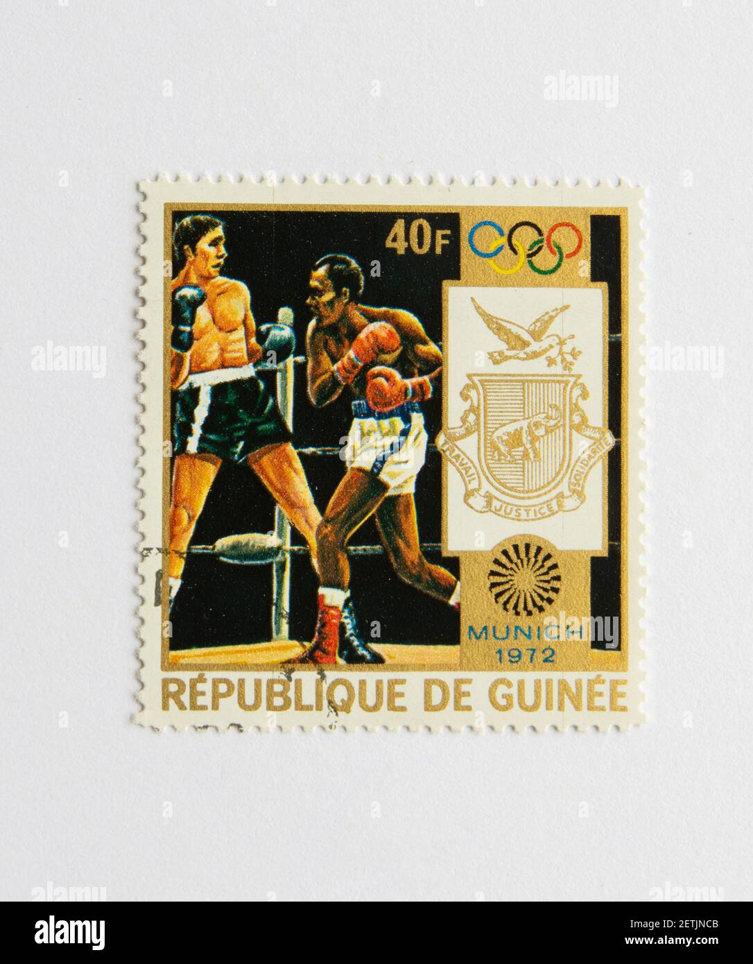 01.03.2021 Istanbul Turchia. Repubblica Guinea francobollo. Circa 1972. giochi olimpici di monaco. Pugilato Foto Stock