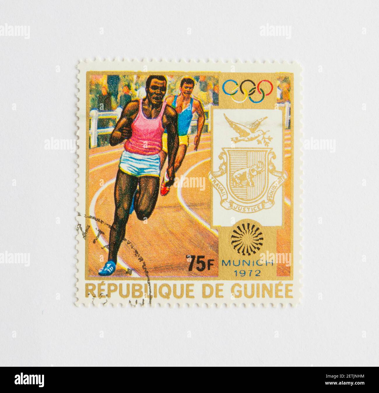 01.03.2021 Istanbul Turchia. Repubblica Guinea francobollo. Circa 1972. giochi olimpici di monaco. Maratona Foto Stock