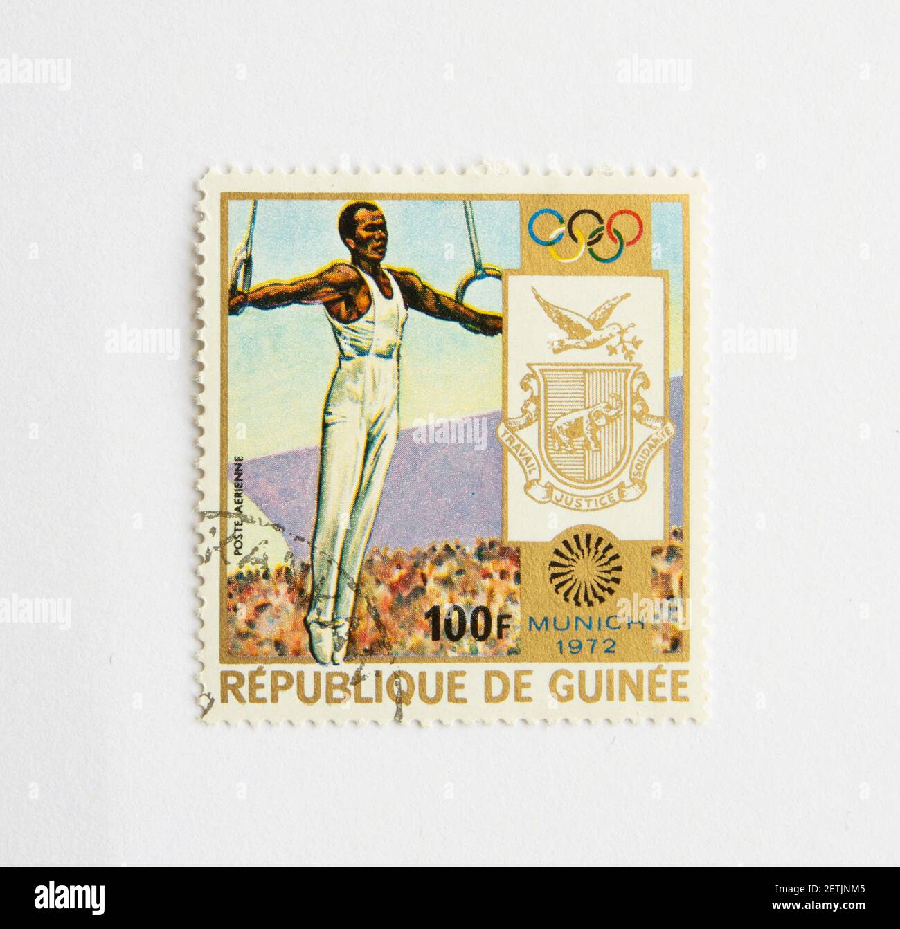 01.03.2021 Istanbul Turchia. Repubblica Guinea francobollo. Circa 1972. giochi olimpici di monaco. Ginnastica Foto Stock