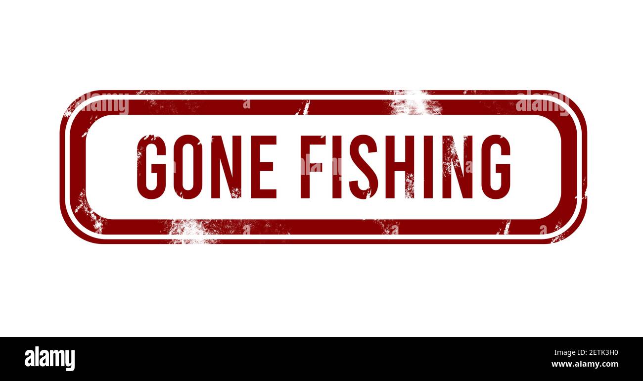 Andando a pesca - rosso pulsante grunge, timbro Foto Stock