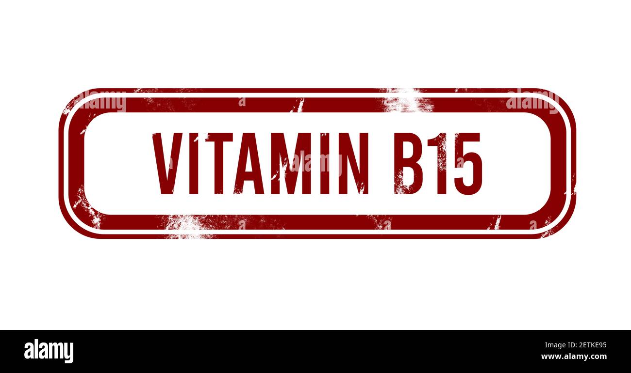 Vitamina B15 - rosso pulsante grunge, timbro Foto Stock