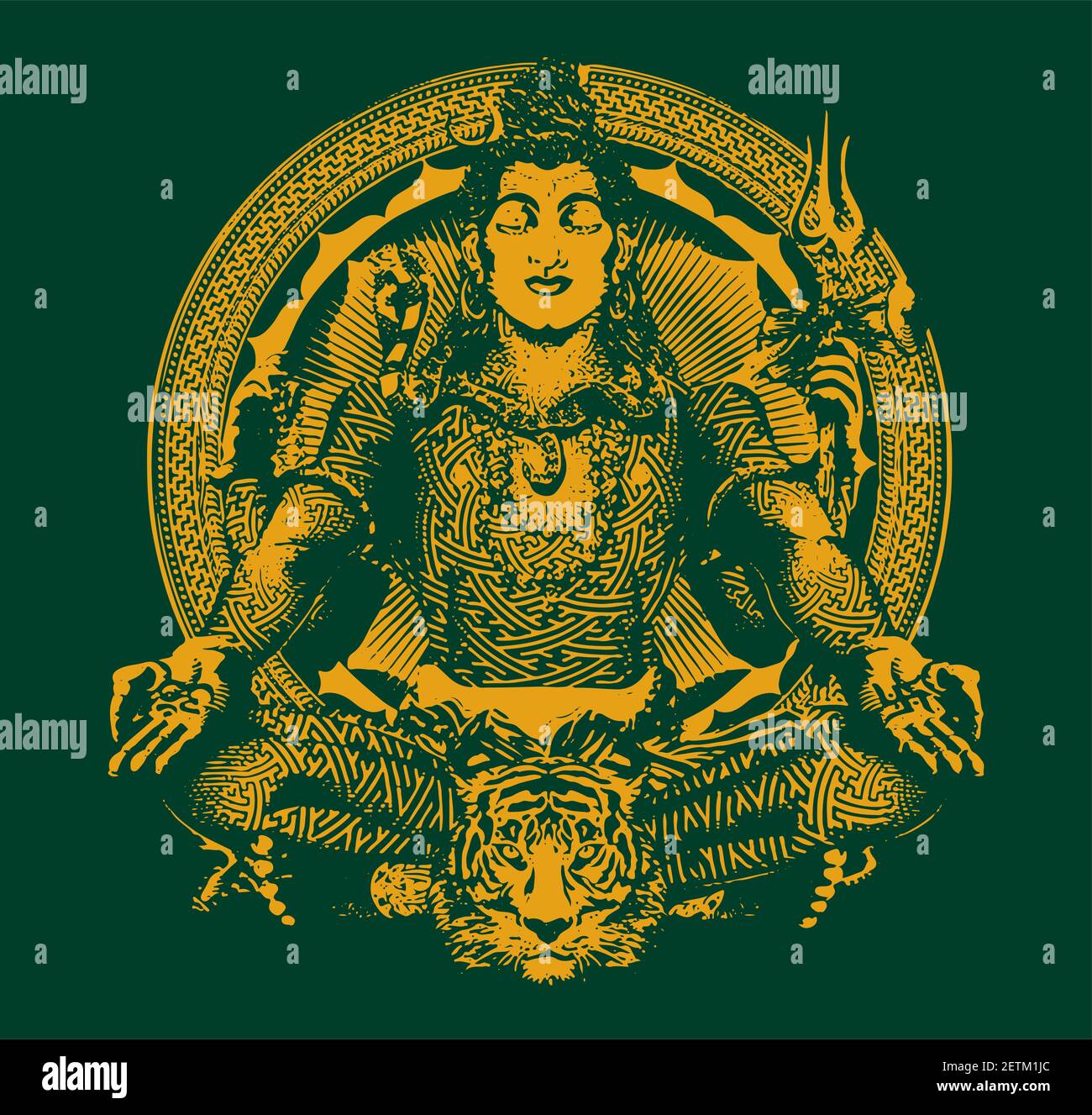 Un disegno o schizzo del signore indiano Shiva e suo simboli delineati nell'illustrazione Foto Stock