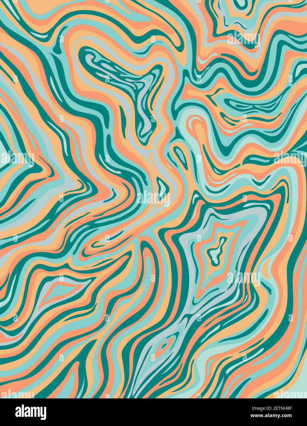 Marbling digitale o illustrazione inkscape di un Aero Blue e. Atomic Tangerine astratto vorticoso liquido di marmo psichedelico simulato marmoring in Sumin Illustrazione Vettoriale