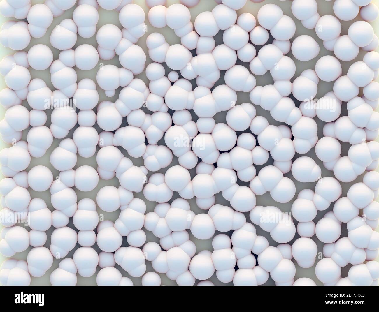 Gruppo di sfere bianche. Bolle o perline bianche. Illustrazione 3D Foto Stock