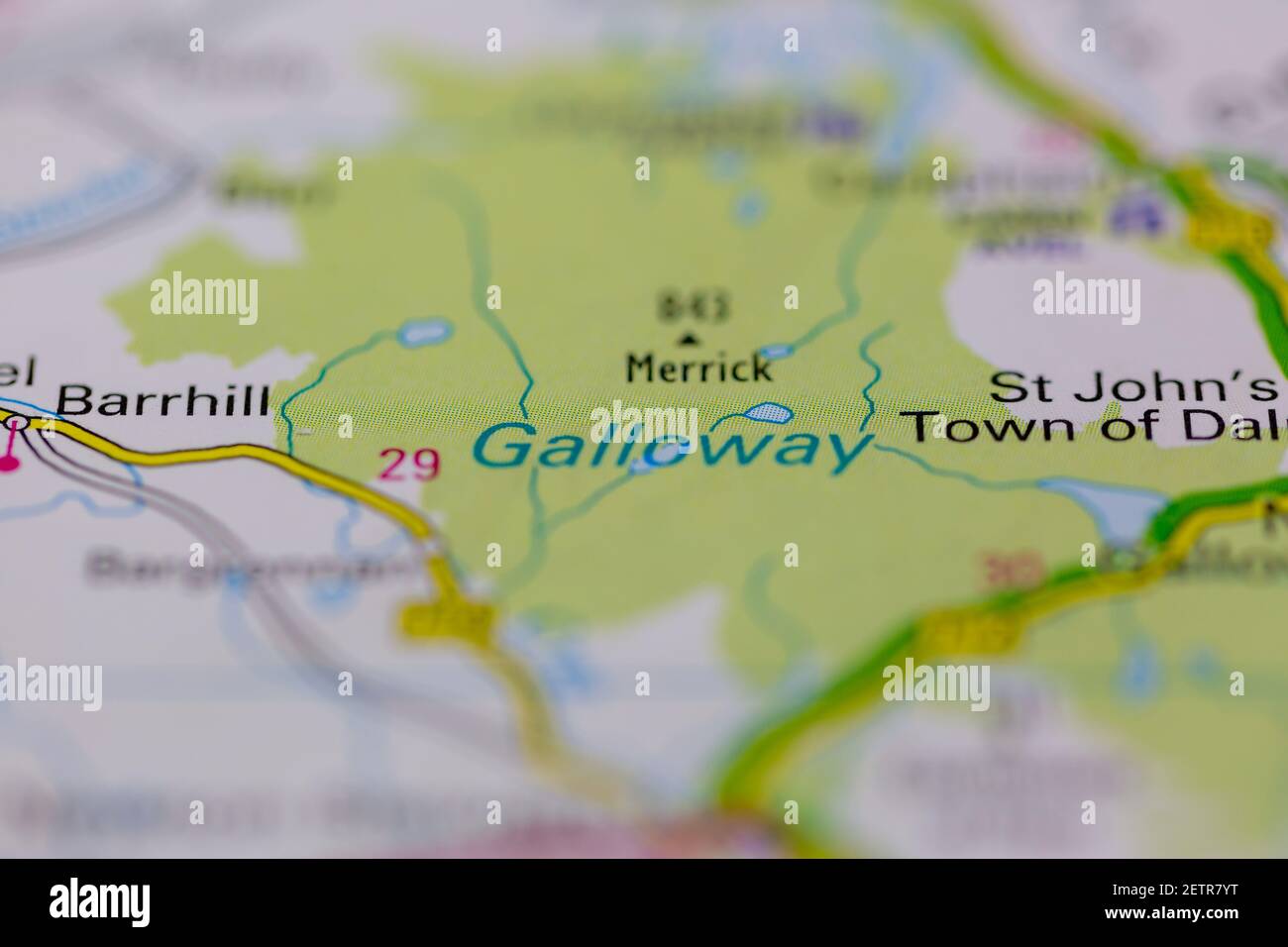 Galloway mostrato su una mappa stradale o su una mappa geografica e. atlante Foto Stock