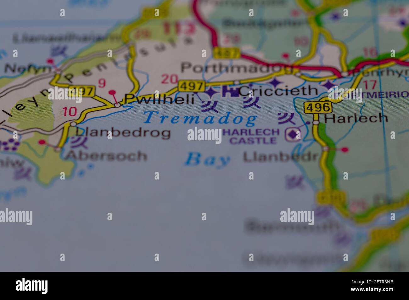 Baia di Tremadog visualizzata su una mappa stradale o su una mappa geografica e atlas Foto Stock