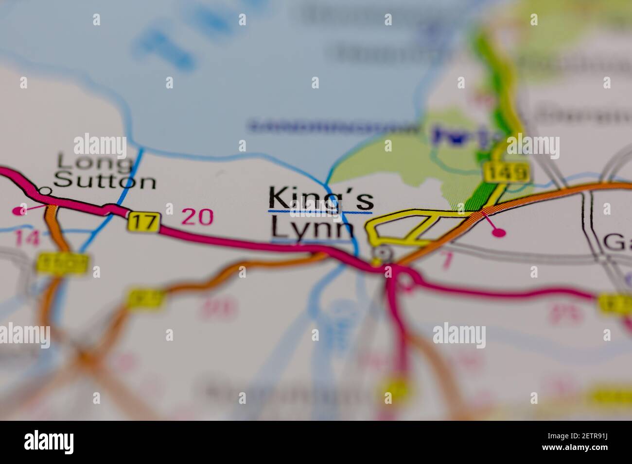 Kings Lynn mostrato su una mappa stradale o su una mappa geografica e atlas Foto Stock
