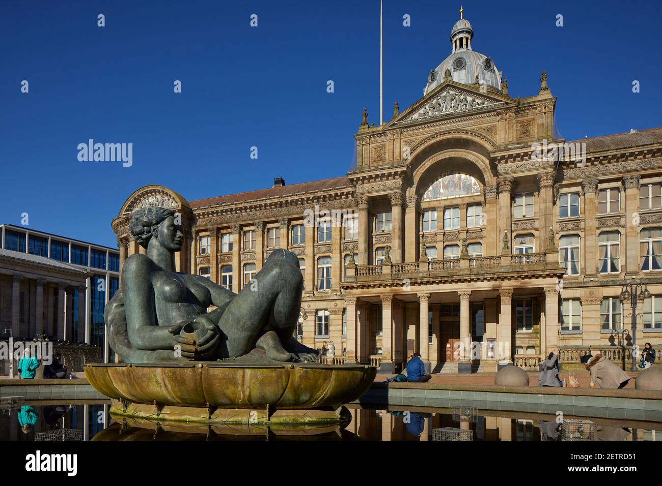 Punto di riferimento del centro di Birmingham, classificato come Council House, Victoria Square e il fiume, meglio conosciuto come The Floozie nella Jacuzzi Foto Stock