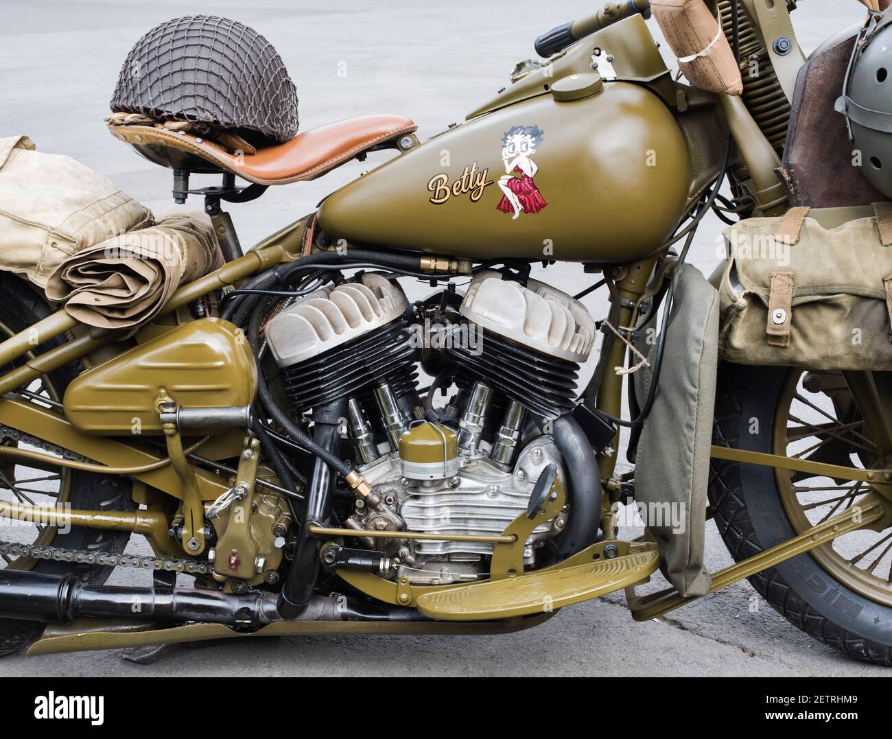 1942 Vintage Harley Davidson Modello militare 42WLC motociclo a Bicester Heritage Centre, Oxfordshire, Inghilterra Foto Stock