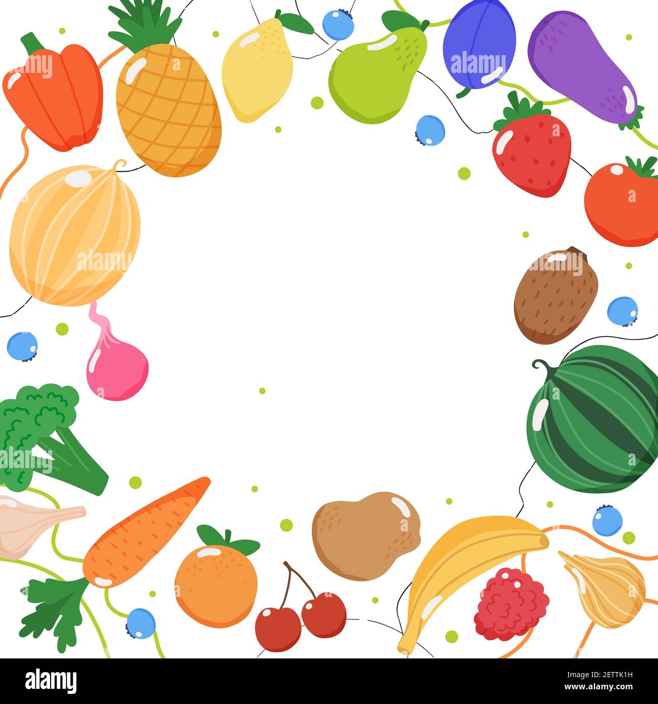 Frutta e verdura sfondo, illustrazione in stile piatto Foto Stock