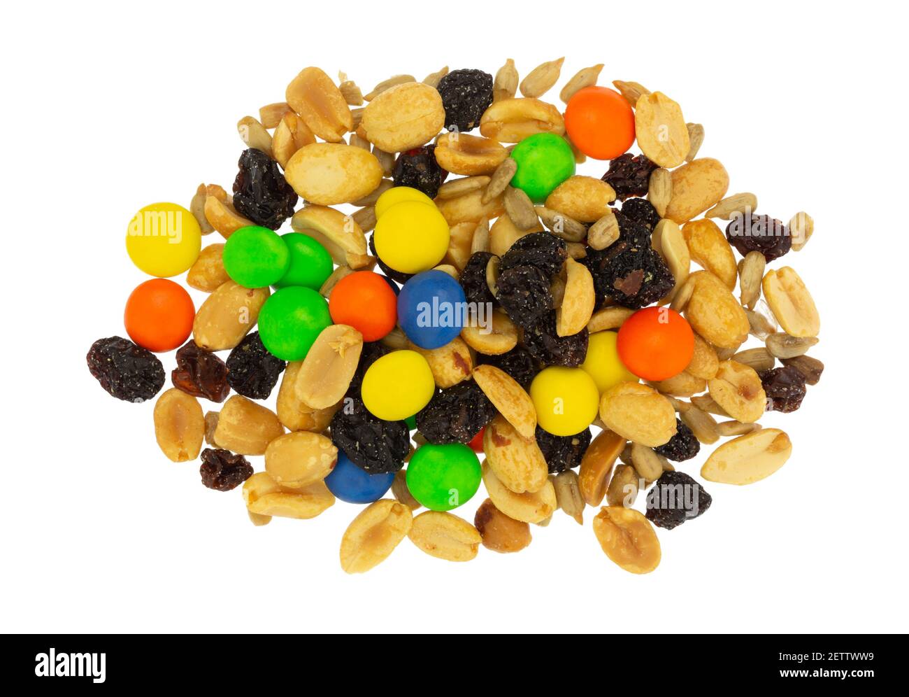 Porzione dolce e salato di mix percorso isolato su uno sfondo bianco vista dall'alto. Foto Stock