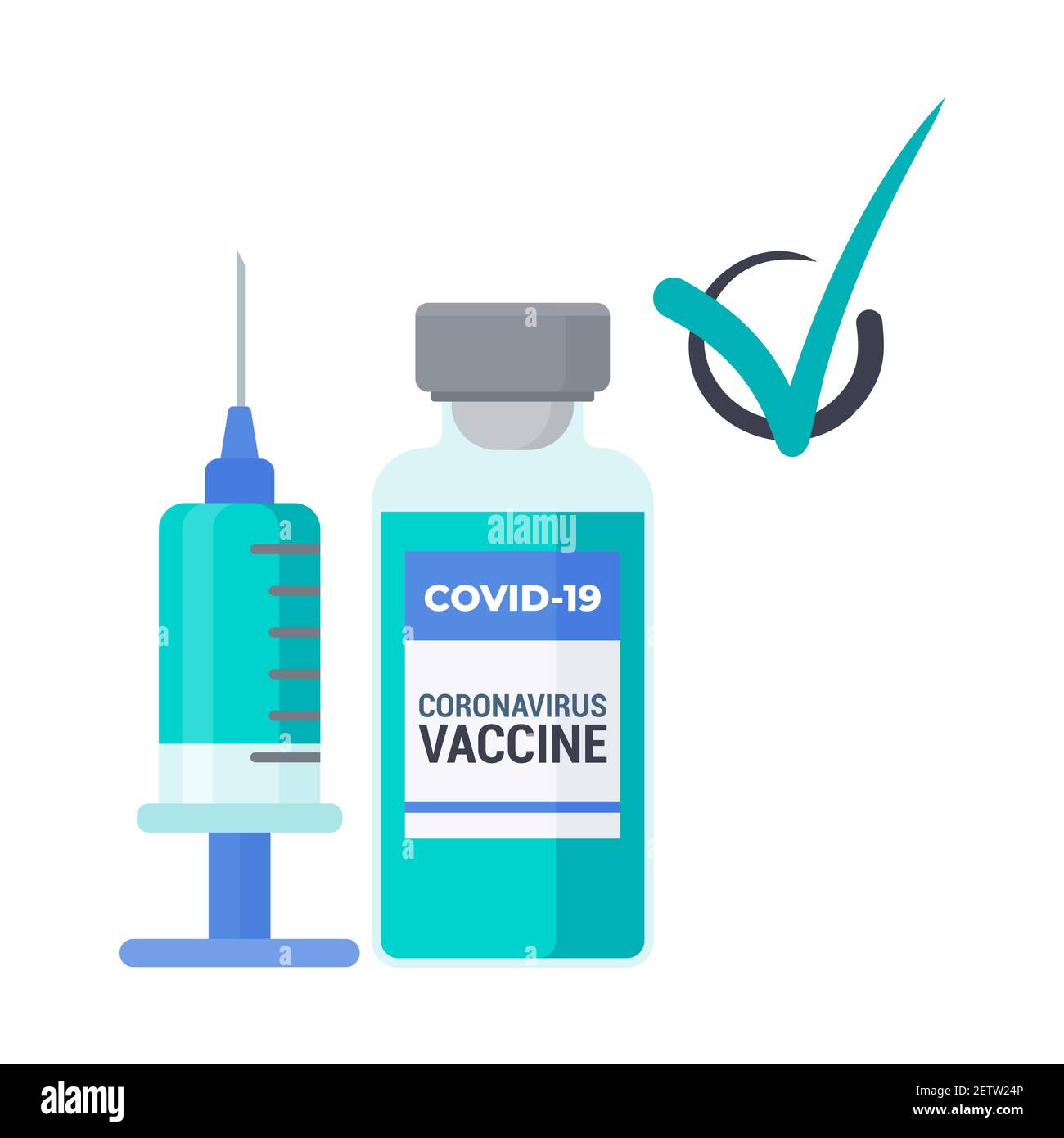 Fatti e miti sui vaccini COVID. Immagine piatta vettoriale. Illustrazione Vettoriale