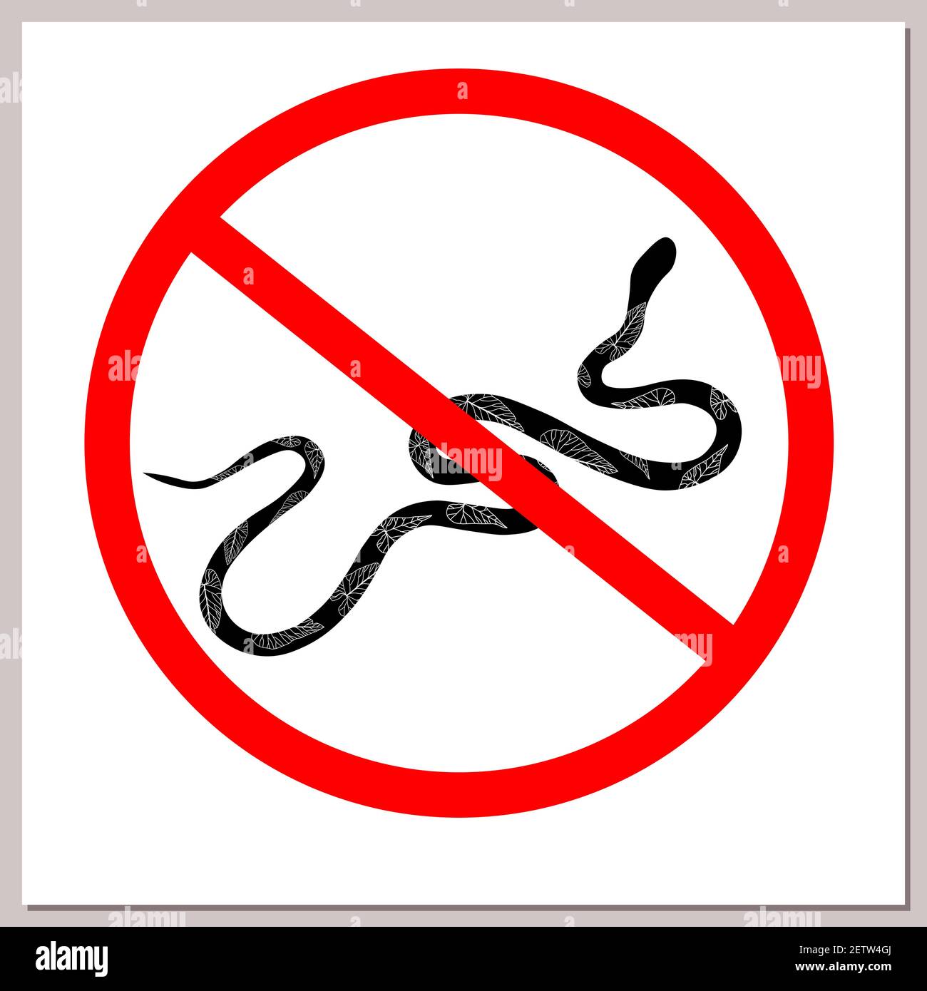 Cartello che vieta i serpenti. Serpente in un cerchio rosso attraversato. Concetto di pericolo e nessun ingresso con gli animali. Illustrazione Vettoriale