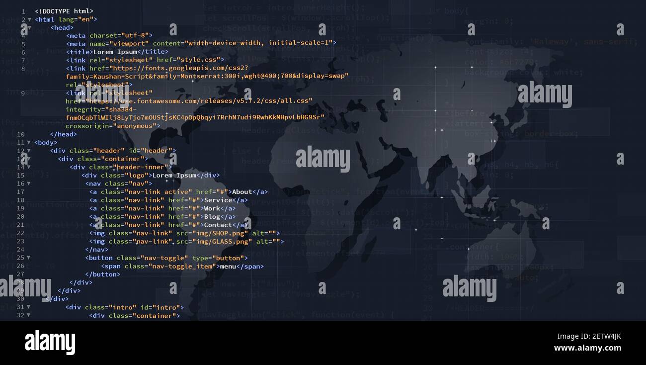 programmazione html sviluppo web per sito web. sviluppo web front-end. mix media background Foto Stock