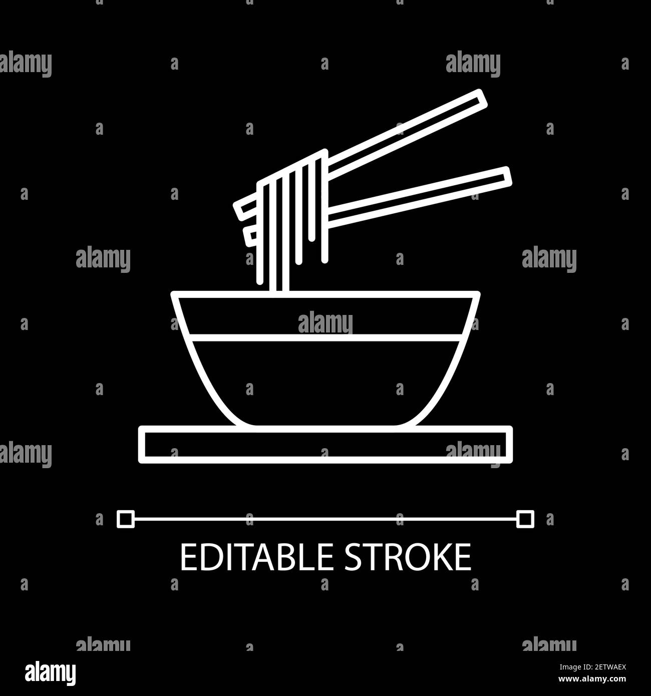 Noodles ciotola bianca icona lineare per tema scuro Illustrazione Vettoriale