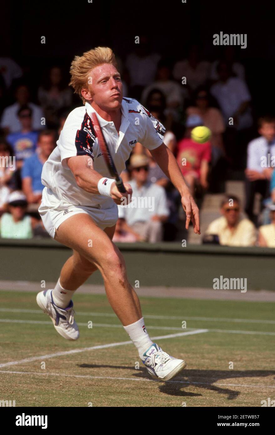 Boris Becker Tennis Wimbledon 1991 Foto di Tony Henshaw Foto Stock