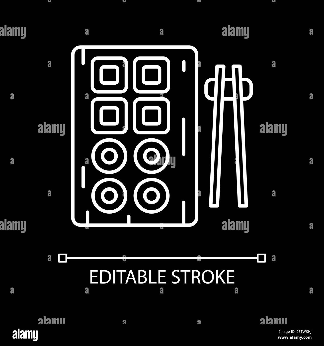 Sushi Imposta l'icona lineare bianca per il tema scuro Illustrazione Vettoriale