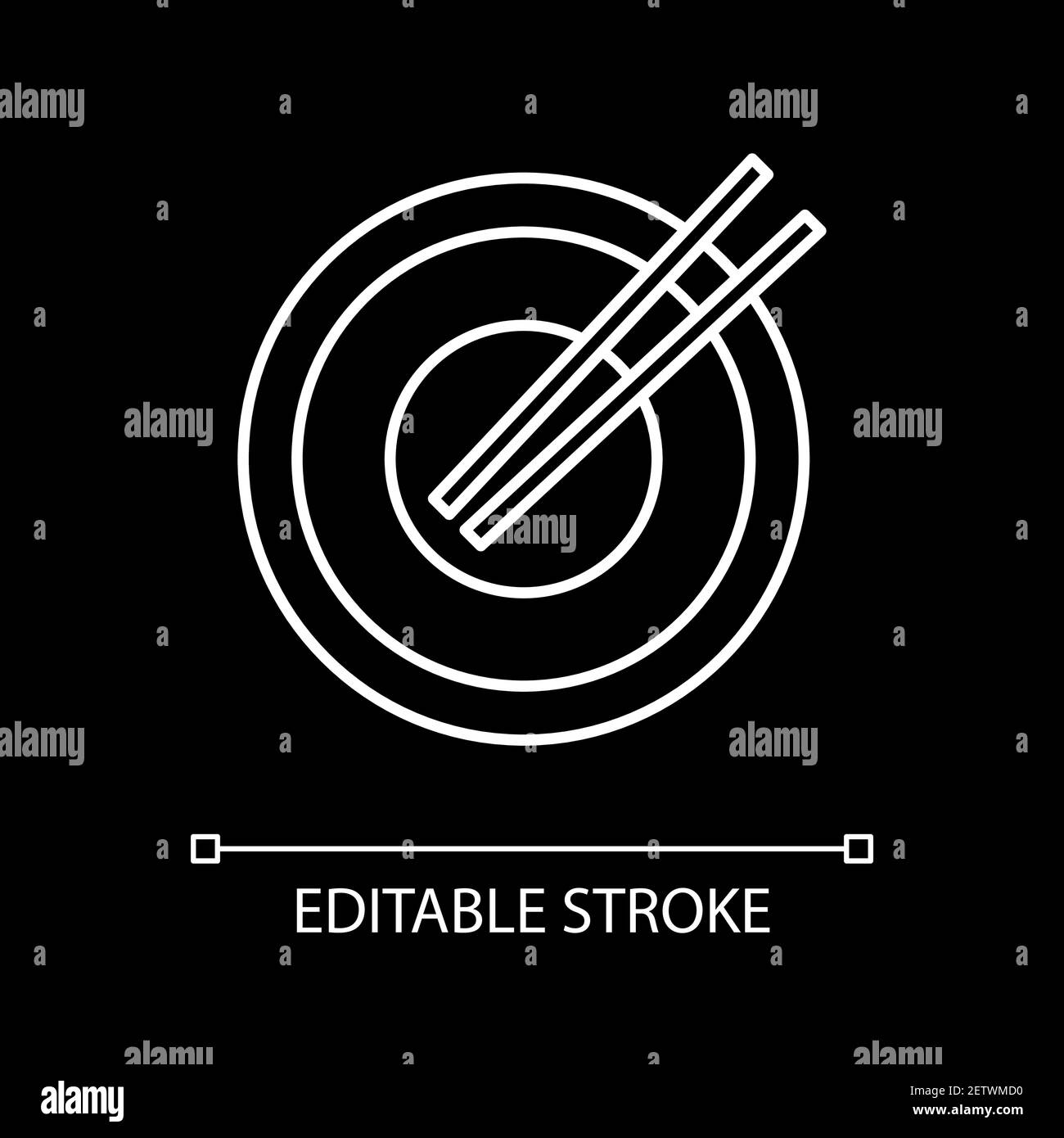 Piatto vuoto con icona lineare bianca a bacchette per un tema scuro Illustrazione Vettoriale