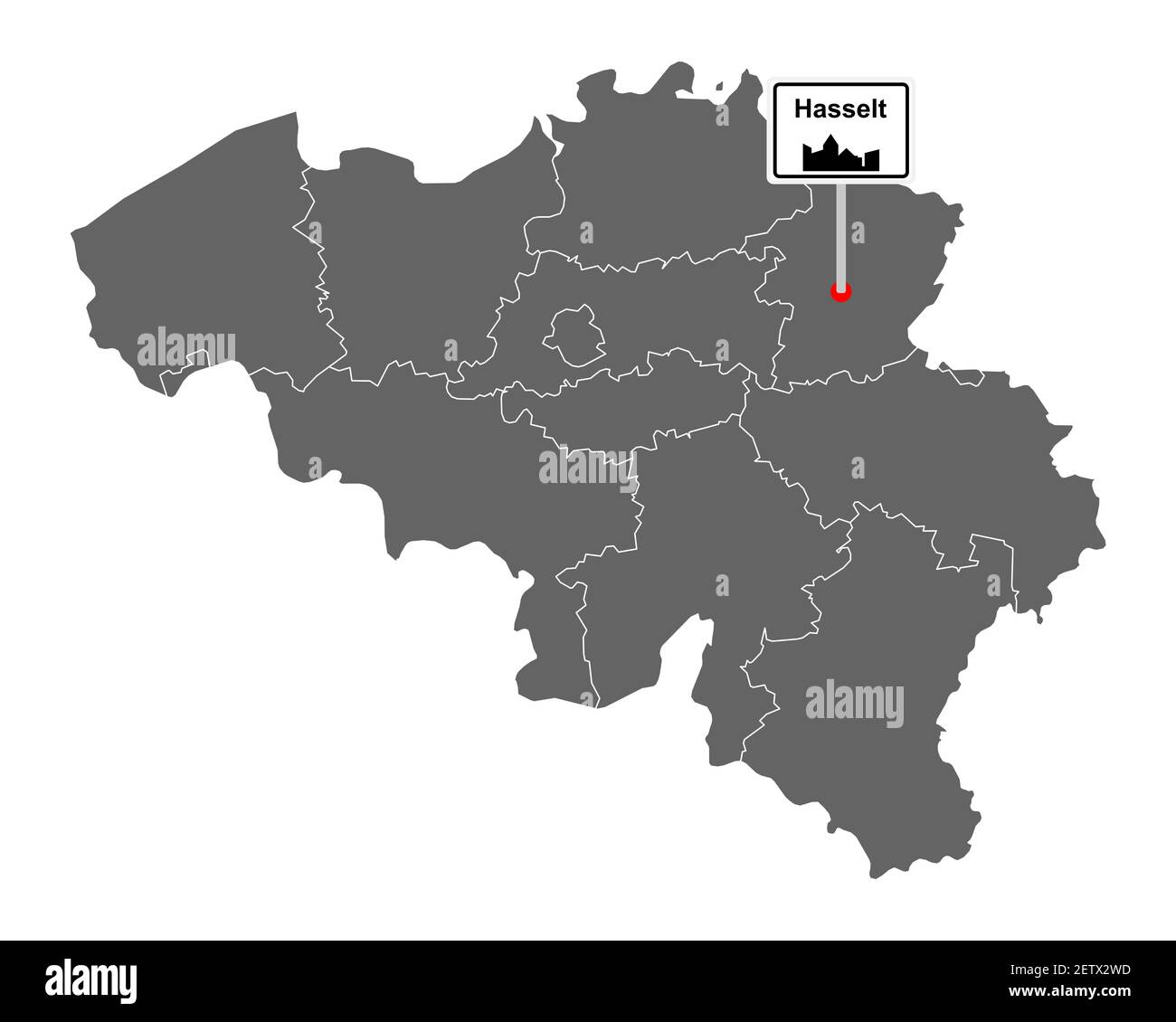 Mappa del Belgio con cartello stradale Hasselt Foto Stock