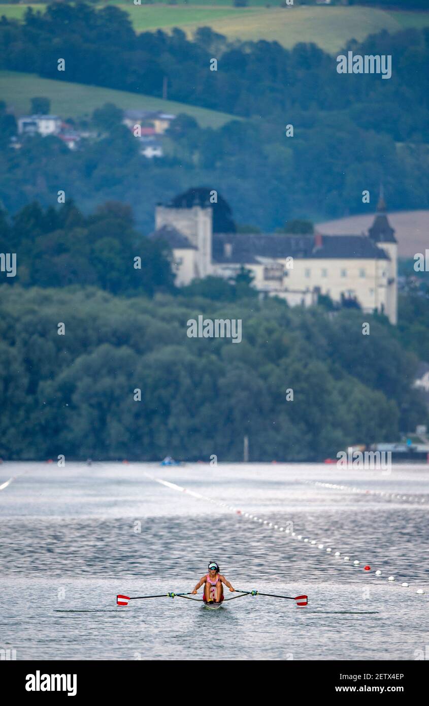 Linz, Austria, Domenica, 25 Agosto 2019, Campionato Mondiale di canottaggio FISA, Regata, [credito obbligatorio; immagini Peter SPURRIER/Intersport] 16:17:38, Domenica Foto Stock