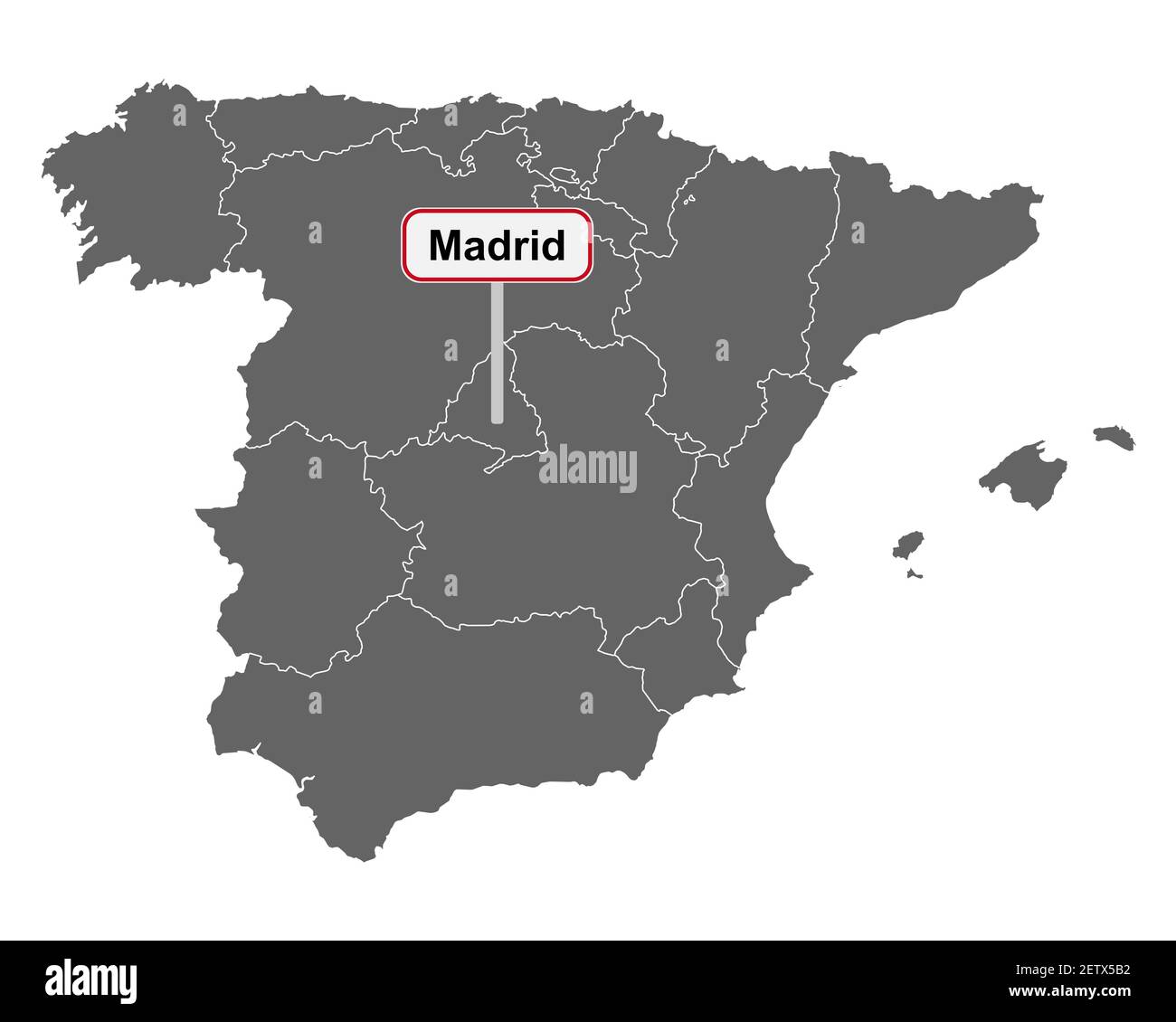 Mappa della Spagna con il cartello con il nome della località di Madrid  Foto stock - Alamy