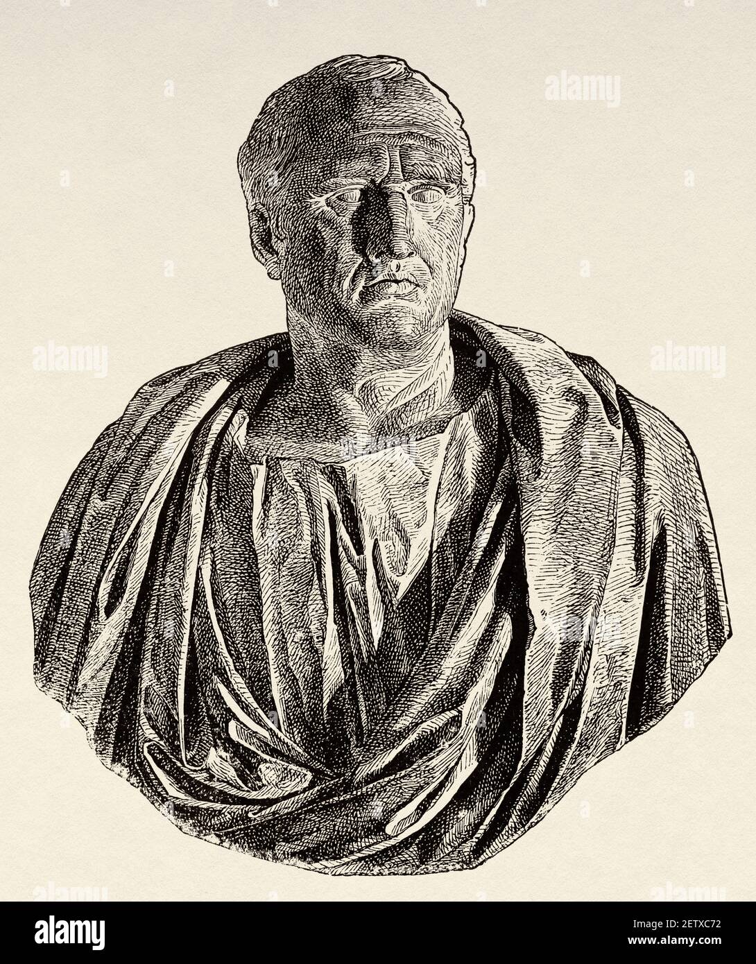 Marcus Tullius Cicero (106-43 a.C.) statista, avvocato, studioso e accademico, antico impero romano. Italia, Europa. Antica illustrazione incisa del XIX secolo, El Mundo Ilustrado 1881 Foto Stock