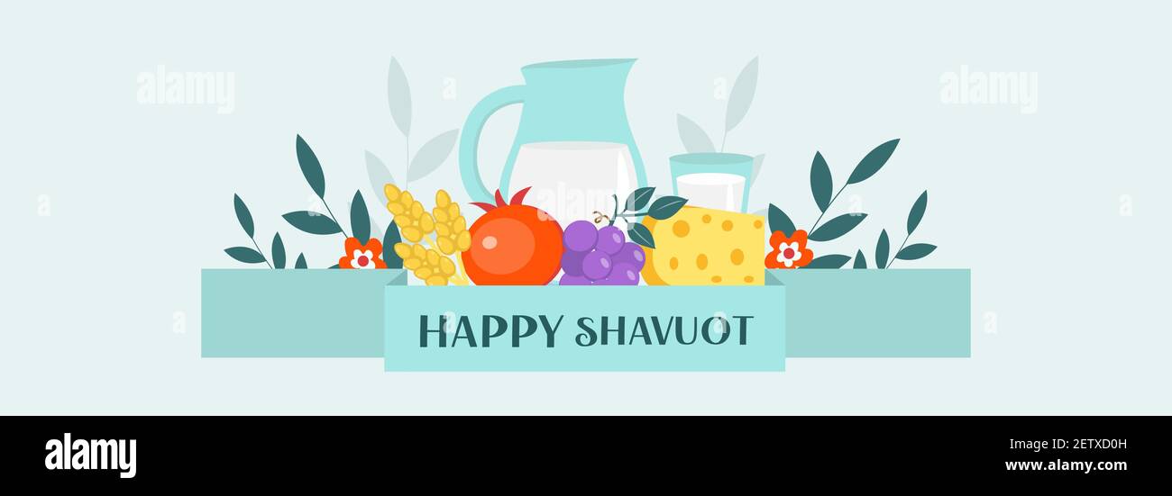 Happy Shavuot biglietto d'auguri, poster, invito, volantino. Modello Shavuot per il tuo progetto. Sfondo delle vacanze ebraiche. Illustrazione vettoriale Illustrazione Vettoriale