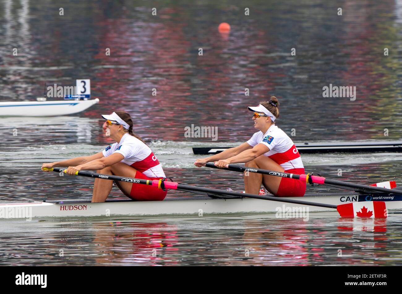 Linz, Austria, venerdì 30 agosto 2019, FISA World Rowing Championship, CAN W2X, Bow Gabrielle SMITH, Andrea PROSKE, [credito obbligatorio; Peter SPURRIER/Intersport Images] 12:06:43 30.08.19 Foto Stock