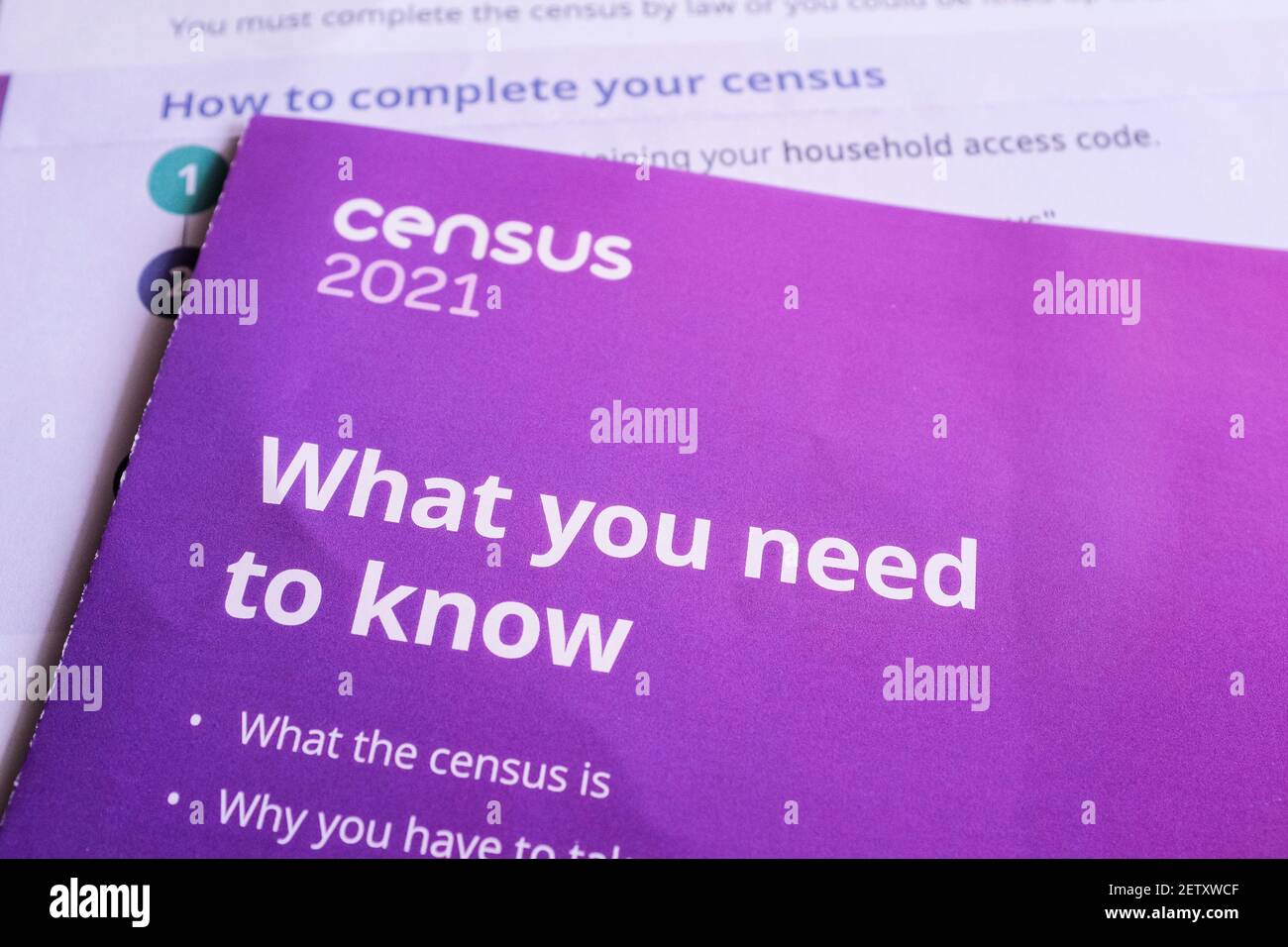 Pacchetto informativo Census 2021 per il Regno Unito Foto Stock