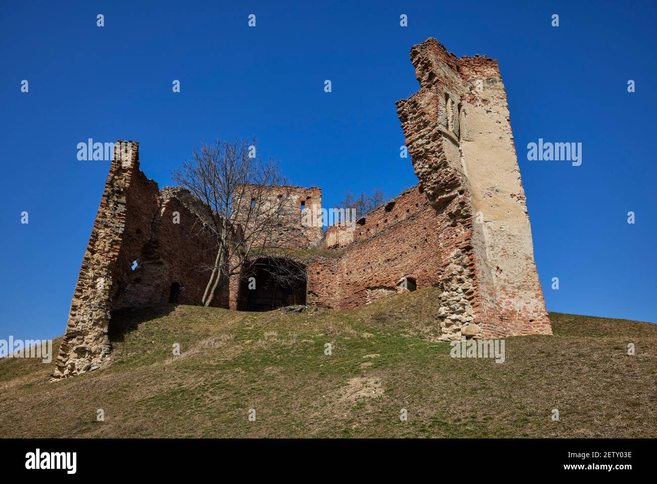 Fortezza Slimnic (Stolzenburg): Recinto fortificato, con torri, cappella, torre, bastione, Fu costruito nel XIV secolo, situato su un Burgbasch Foto Stock