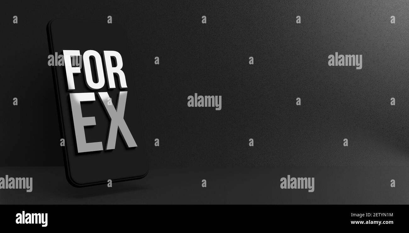 Tecnologia mobile, online trading e concetto bancario: FOREX in lettere bianche. Borsa monetaria internazionale sui mercati azionari Foto Stock