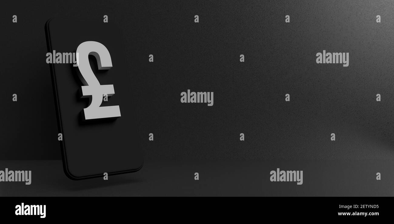 Tecnologia mobile, online trading e concetto bancario: British Money, Pound o Sterling icona in lettere bianche. Forex sul mercato azionario Foto Stock