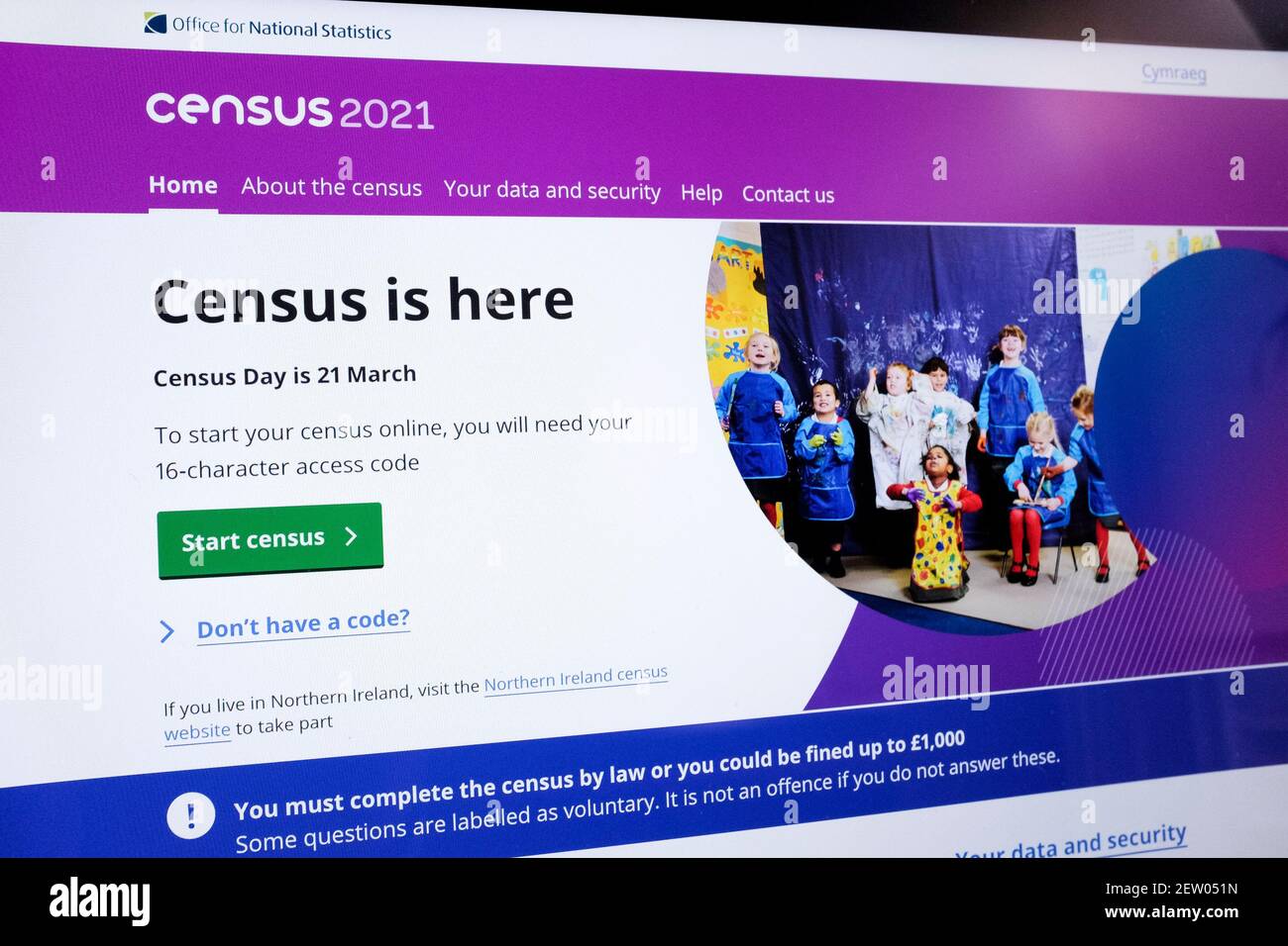 Sito Web per la presentazione online del censimento 2021 nel Regno Unito. Foto Stock