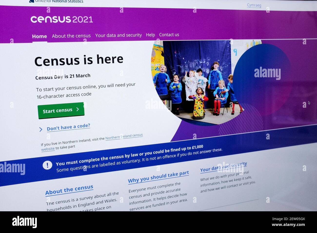 Sito Web per la presentazione online del censimento 2021 nel Regno Unito. Foto Stock