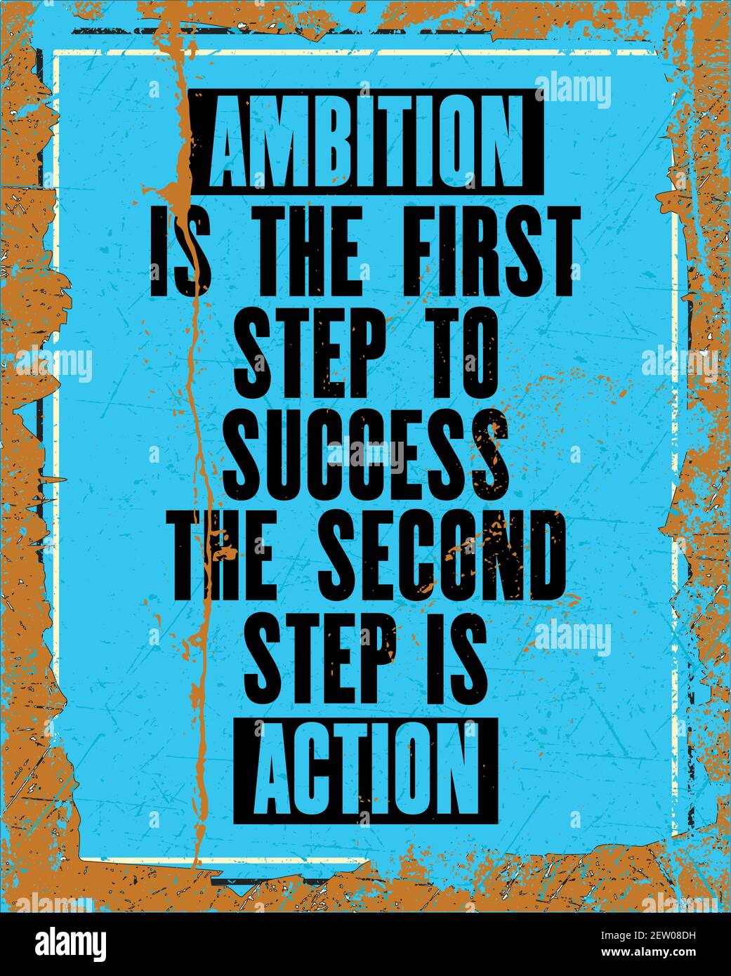 Motivazione ispiratrice citazione con testo ambizione è il primo passo per il successo il secondo passo è azione. Concetto di disegno del poster di tipografia vettoriale. Distanze Illustrazione Vettoriale
