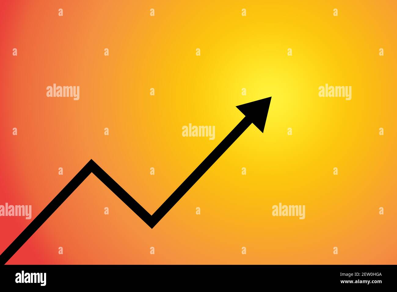 Grafico con freccia su sfondo arancione sfumato per un concetto di successo Foto Stock