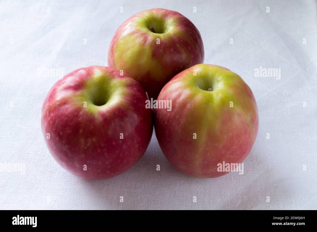 tre mele con fondo bianco Foto Stock