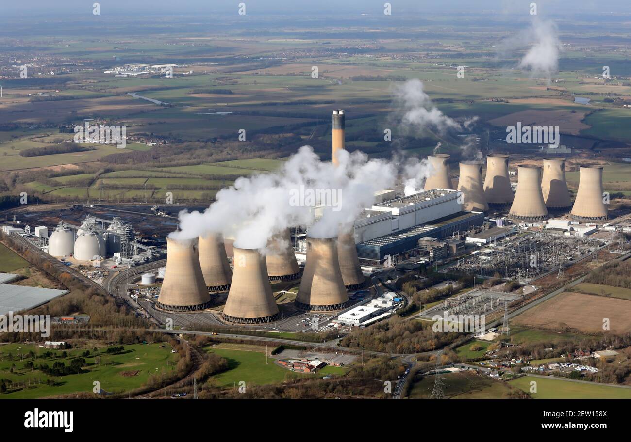 2021 Vista aerea della centrale di Drax nel North Yorkshire, Regno Unito Foto Stock