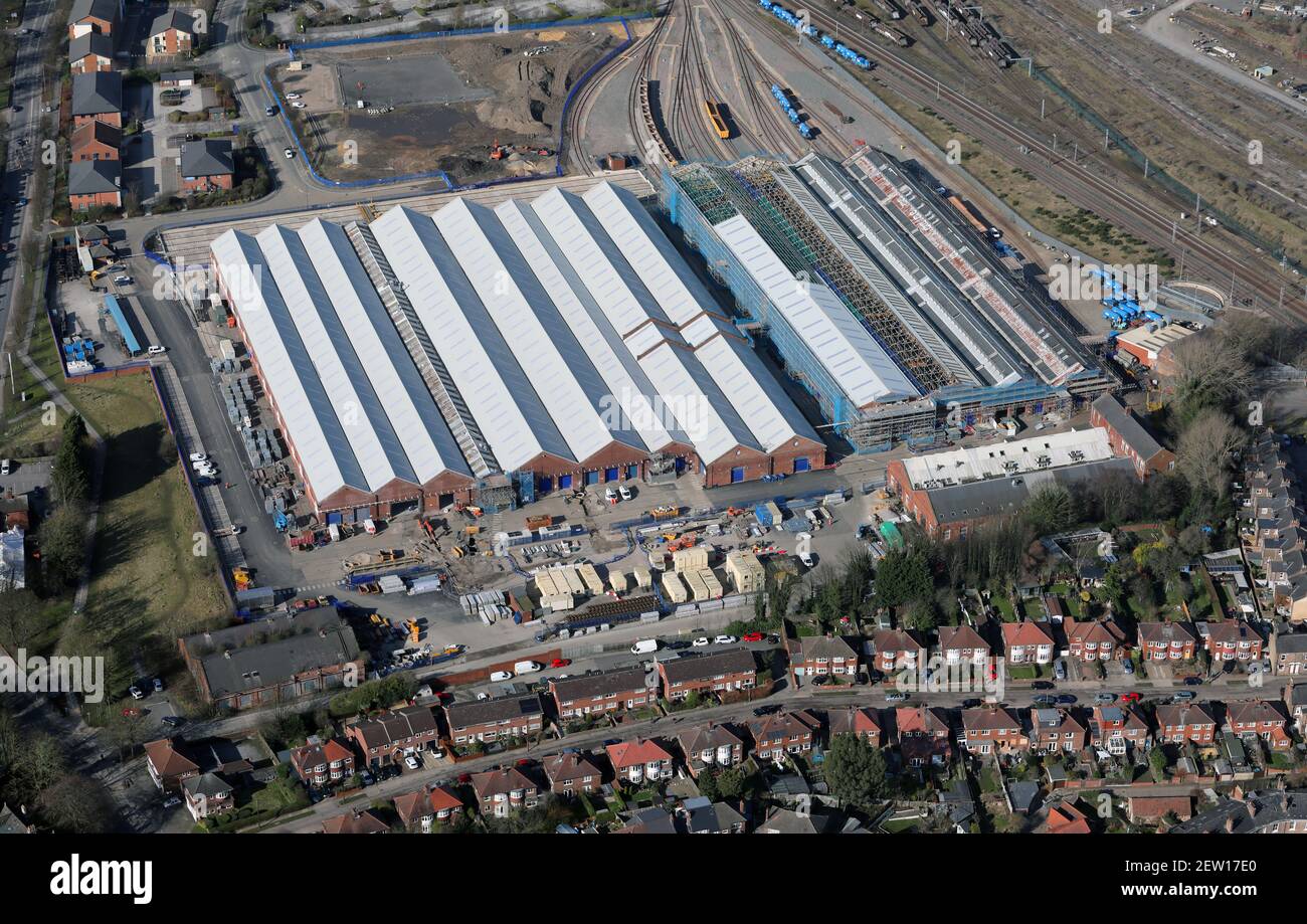 Vista aerea del deposito di Holgate di Network Rail, Foto Stock