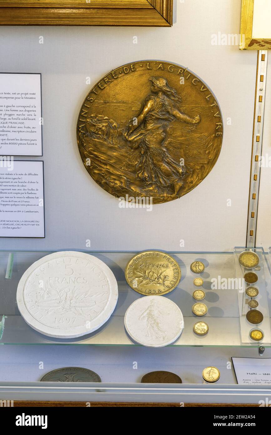 Francia, Loiret, Valle della Loira dichiarata Patrimonio Mondiale dall'UNESCO, Jargeau, Oscar Roty museo, Oscar Roty è un noto incisore autore di la Semeuse Foto Stock