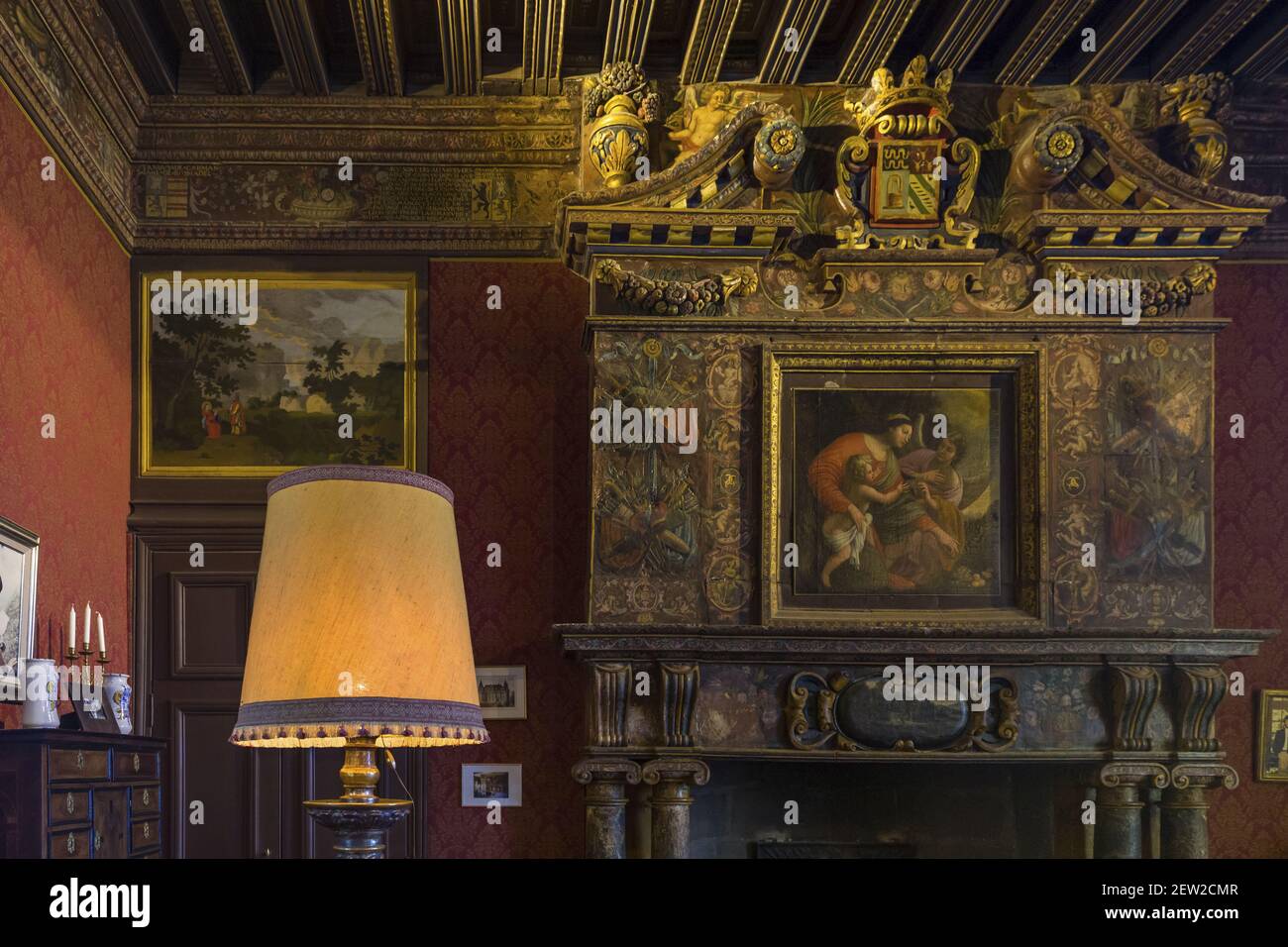 Francia, Indre et Loire, Valle della Loira dichiarata Patrimonio Mondiale dall'UNESCO, Azay-le-Rideau, il castello di Islette, l'Château de l'Islette ha protetto gli amori segreti degli scultori Auguste Rodin e Camille Claudel, la grande sala Foto Stock