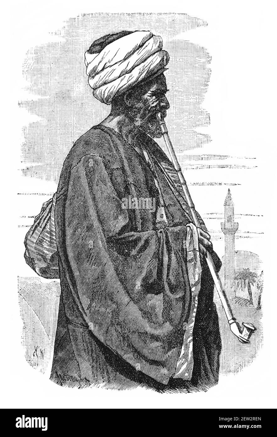 Vecchio marinaio egiziano. Cultura e storia del Nord Africa. Immagine in bianco e nero d'epoca. 19 ° secolo. Foto Stock